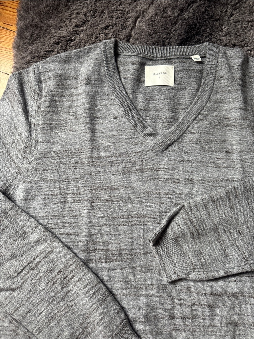 Billy Reid Men's Heather Gray V-Neck Sweater - Picture 4 of 4